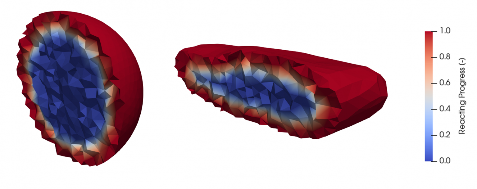 Reaction progress inside particles